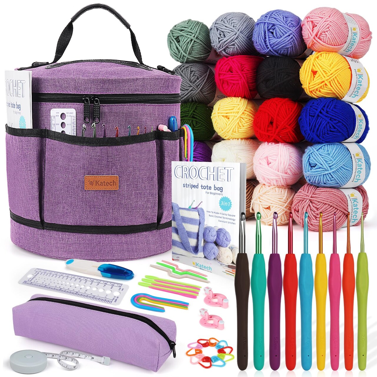Crochet Kit for Beginners, Beginner Crochet Kit for Adults and Kids Crochet Kits Includes Crochet Hooks Knitting Bag Crochet Yarn for Crocheting Instruction Knitting Kit Crochet Supplies Gift